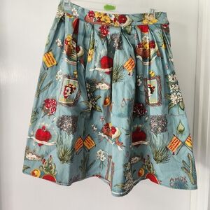 Frida Kahlo Grace Karin Vintage Fit Small Skirt Blue with Cactus and Pockets